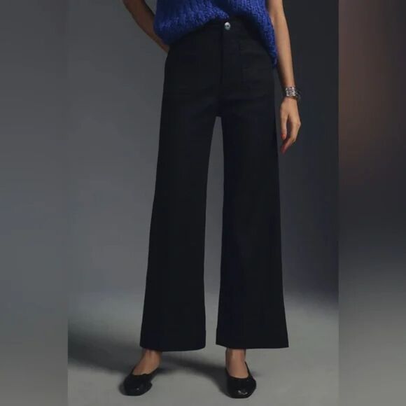 Maeve Anthropologie The Colette Linen Blend Crop Wide Leg Pants Womens 28 Black - Picture 1 of 9